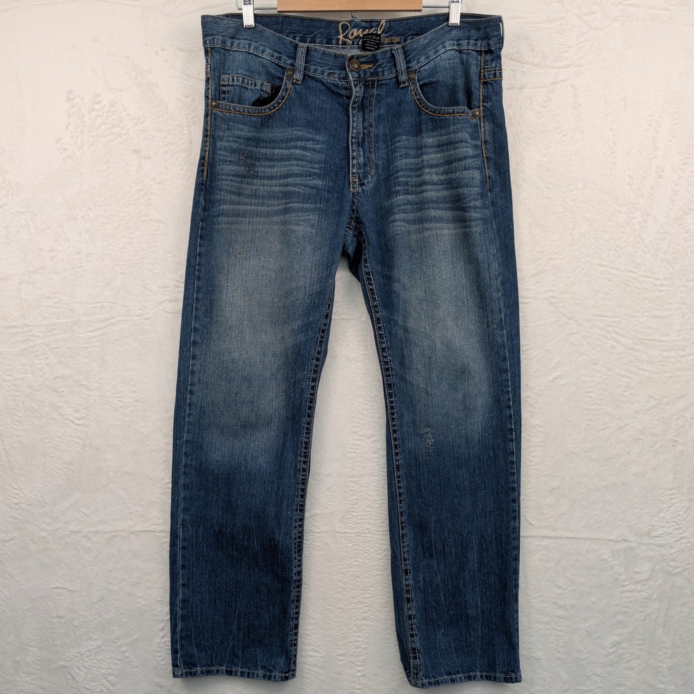 VTG Royal Premium Jeans Men 38x31 Blue Straight Baggy Embroidered Streetwear Y2K - Picture 2 of 11